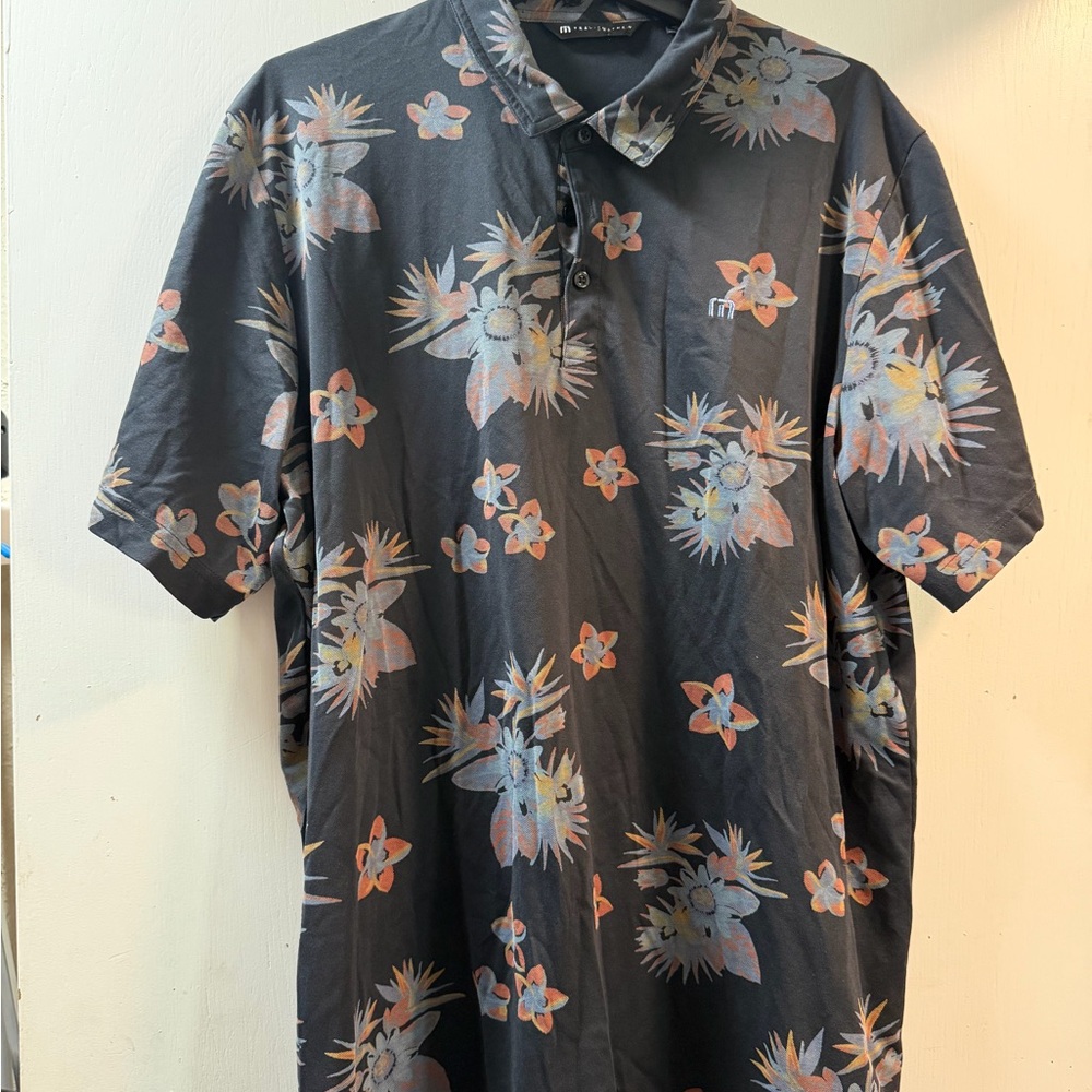 Travis Mathew Black Floral Polo Shirt